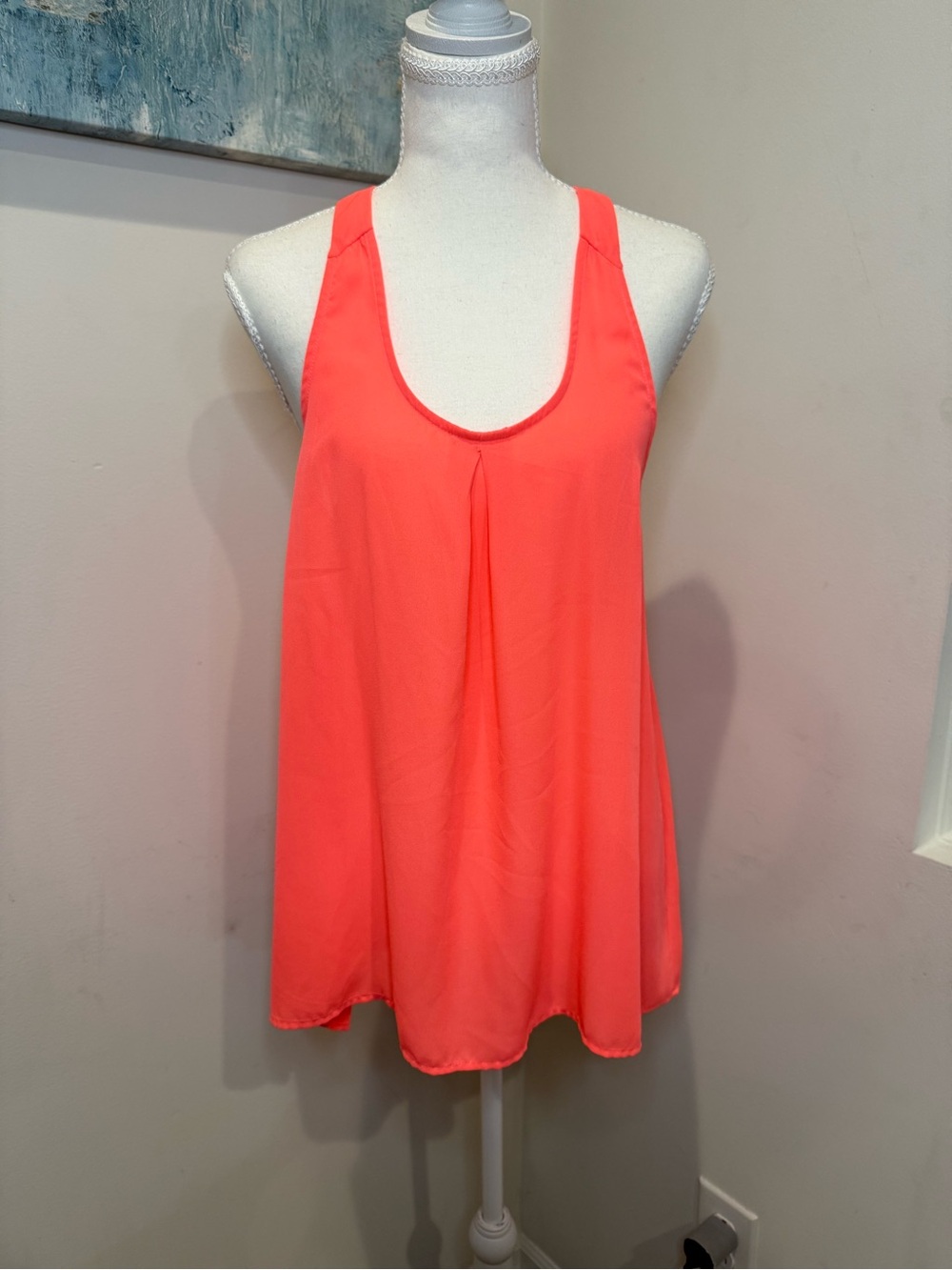 iris Neon Orange Scoop Neck Y2K inspired Rave Flowy Lace Racerback Tank Size S